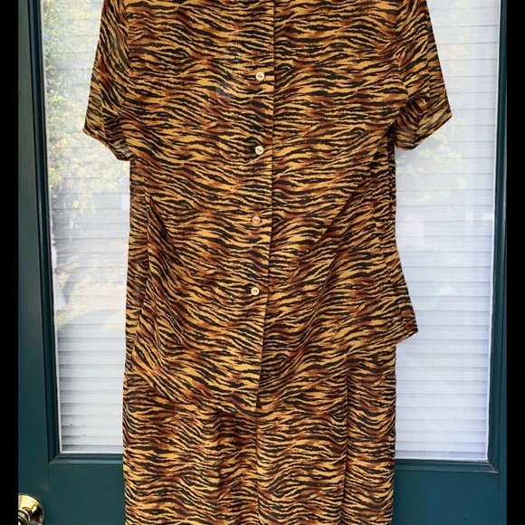 Vintage Carlisle Blouse & Skirt Set Chiffon Top Midi with Slit Leopard Animal S - Picture 6 of 9